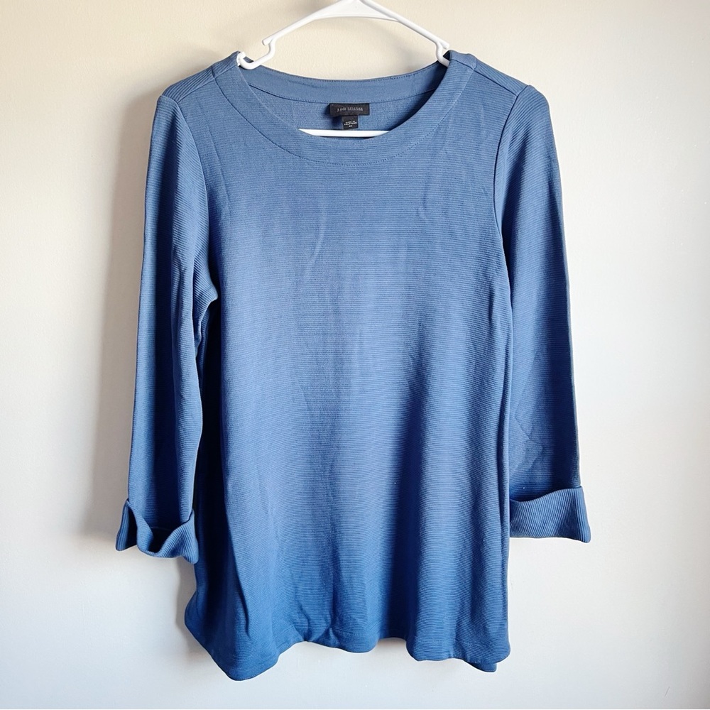 J Jill Wearever Collection Blue Ribbed Cuffed 3/4 Sleeve Blouse